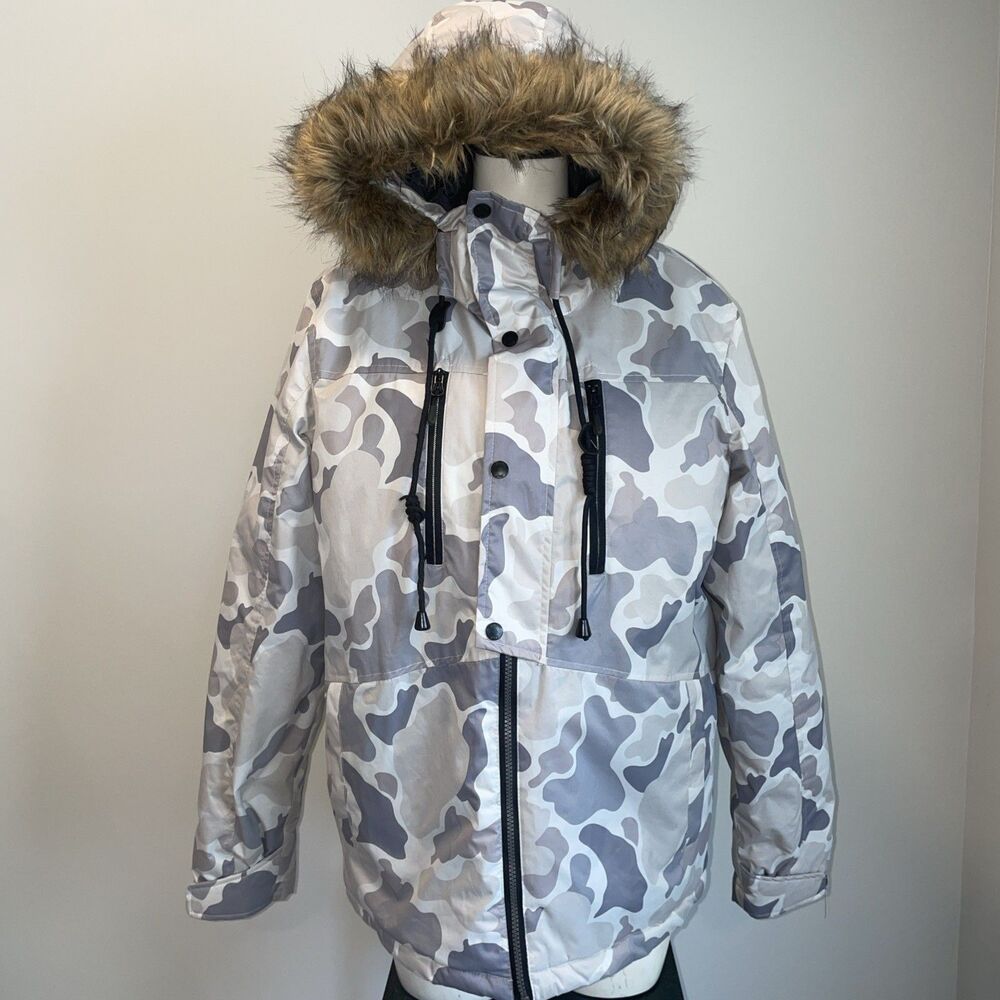 Members Only Jacket Snow Camo Parka Army Fatigue Fur Trim Size Small. Hunting